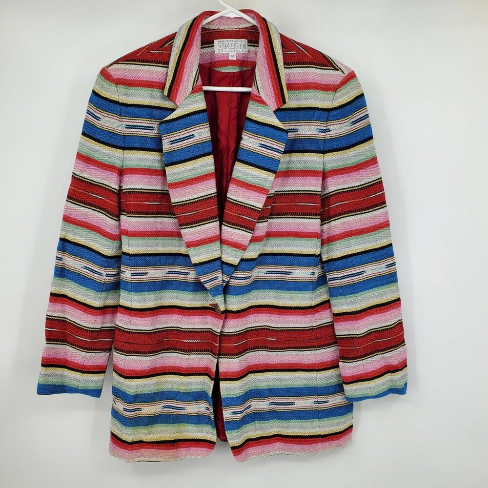 Vintage Saks‎ Fifth Avenue Serape Southwestern Aztec Striped Blazer Jacket 12